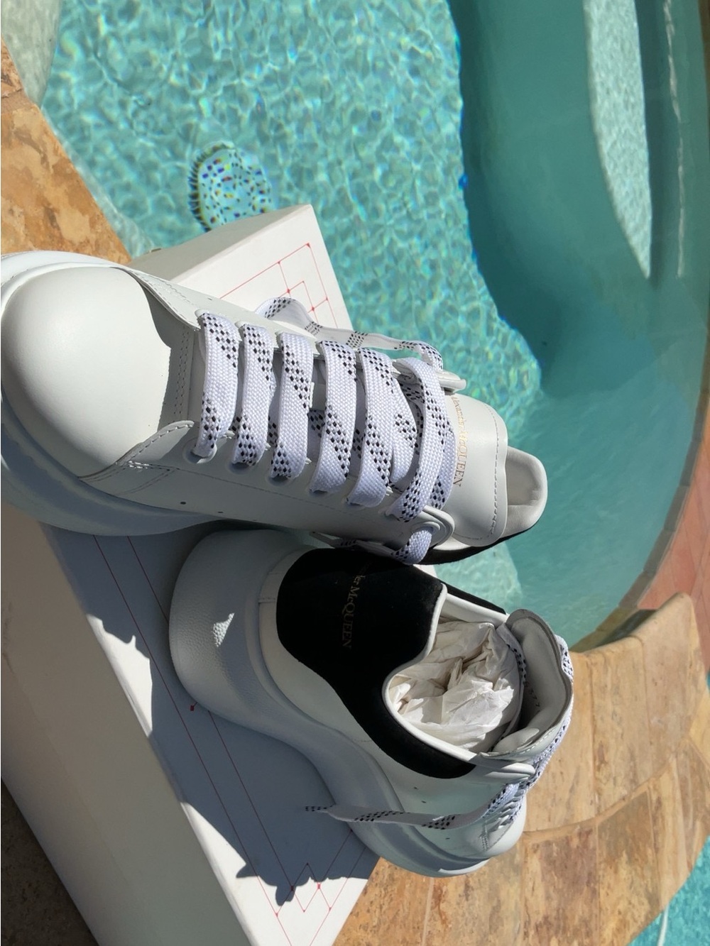 Alexander McQueen White Leather Sneakers with Black Heel Patch
